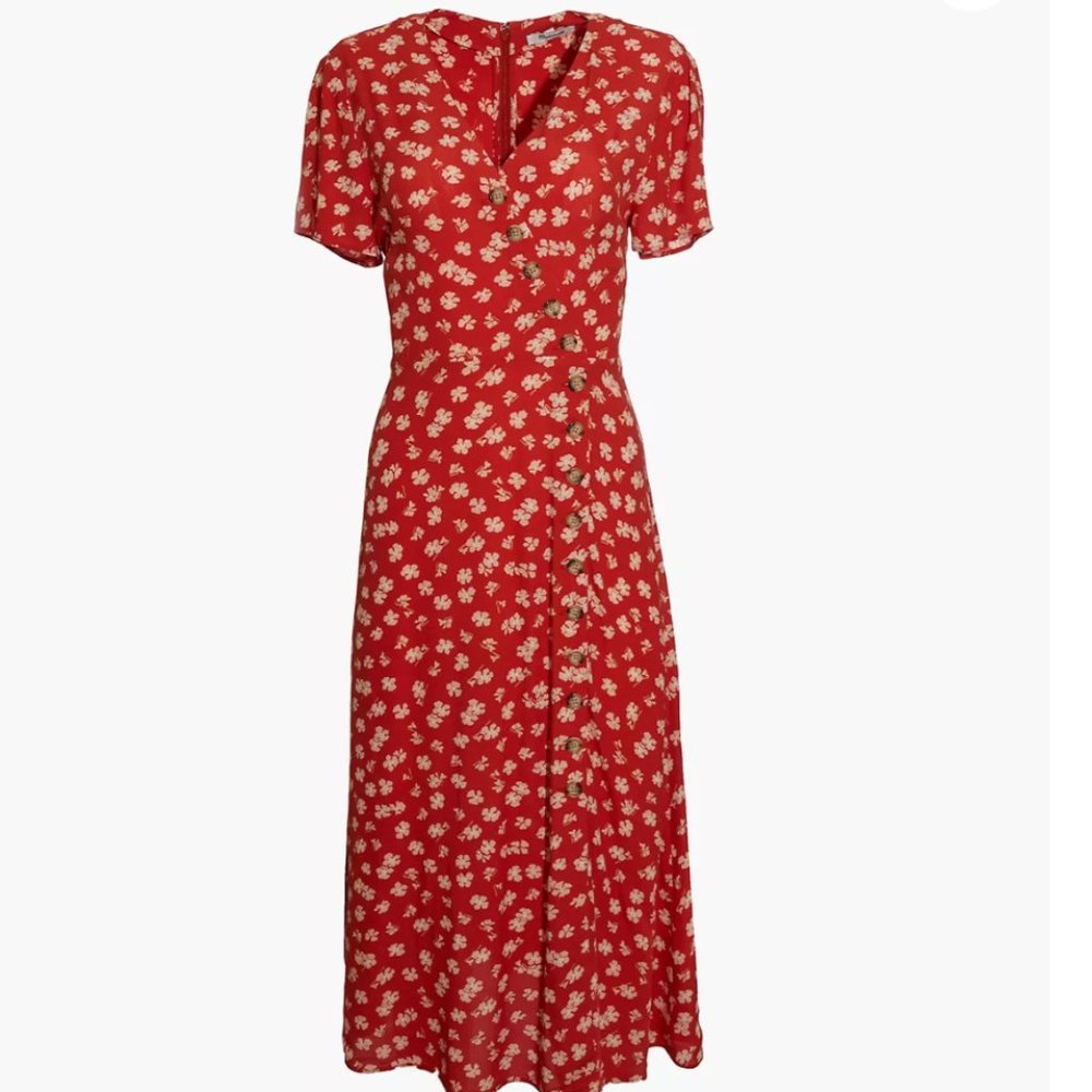 Button-Wrap Midi Dress in Thai Chilli